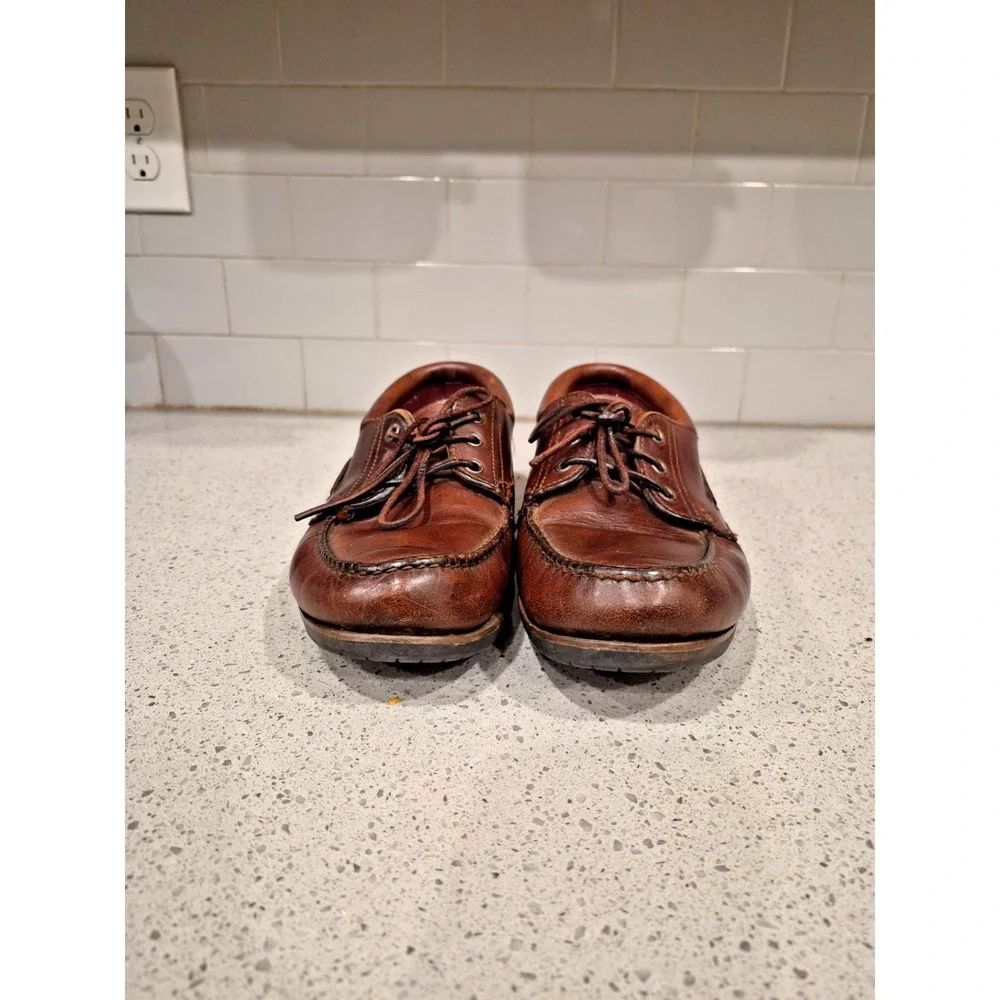 ECCO Shoes Mens 10.5 Casual Boat Brown Leather Lace Up Low Moc Toe Slip On